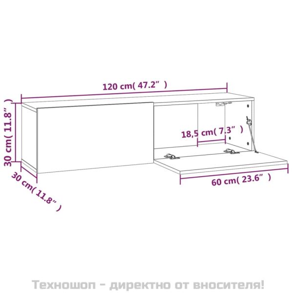 ТB стенен шкаф, сив сонома, 120x30x30 см, инженерно дърво