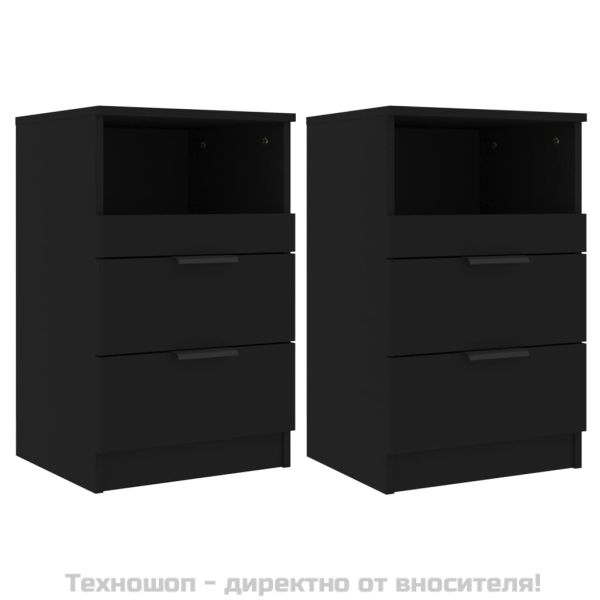 Нощни шкафчета, 2 бр, черни, инженерно дърво