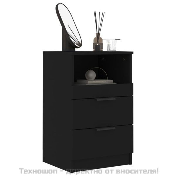 Нощни шкафчета, 2 бр, черни, инженерно дърво