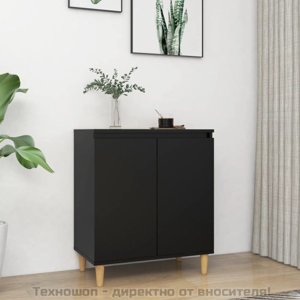 Шкаф с дървени крака масив, черен, 60x35x70 см, ПДЧ