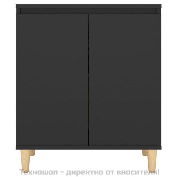Шкаф с дървени крака масив, черен, 60x35x70 см, инженерно дърво
