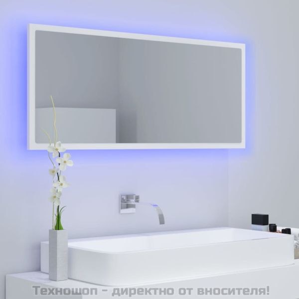 LED огледало за баня, бяло, 100x8,5x37 см, акрил