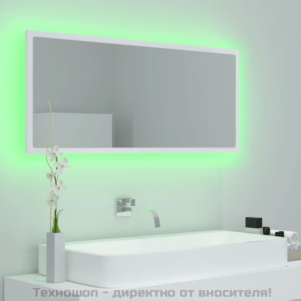 LED огледало за баня, бяло, 100x8,5x37 см, акрил