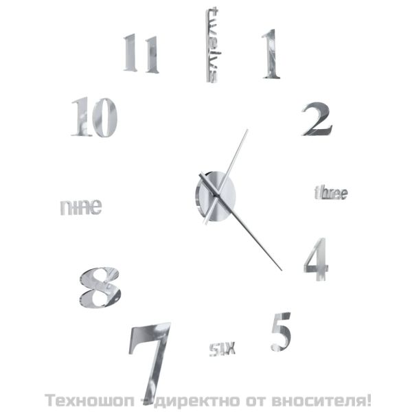 3D стенен часовник, модерен дизайн, 100 см, XXL, сребрист