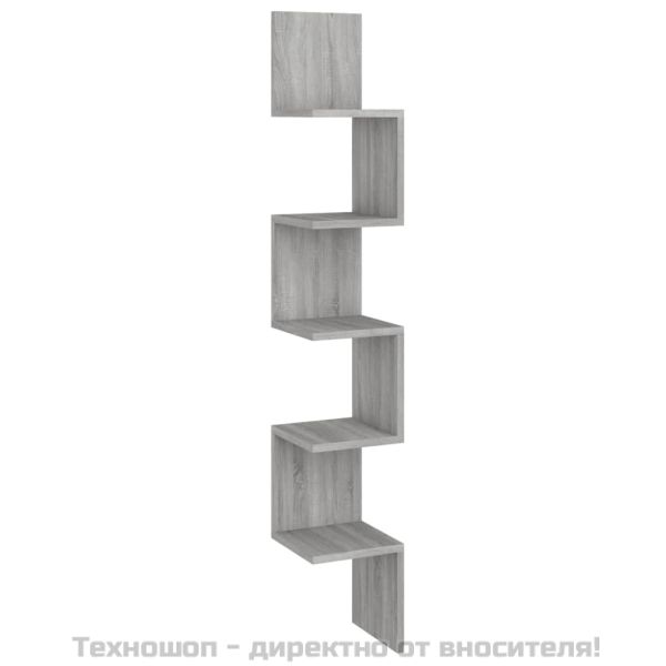 Стенен ъглов рафт, сив сонома, 20x20x127,5 см, инженерно дърво