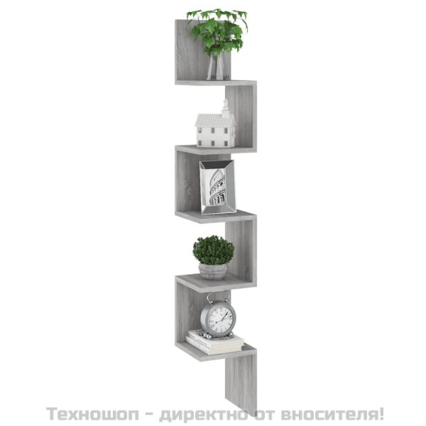 Стенен ъглов рафт, сив сонома, 20x20x127,5 см, инженерно дърво