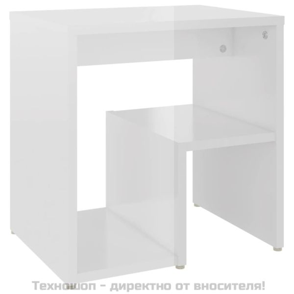 Шкафче за спалня, бял гланц, 40x30x40 см, инженерно дърво