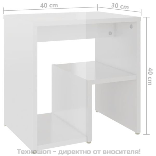 Шкафче за спалня, бял гланц, 40x30x40 см, инженерно дърво