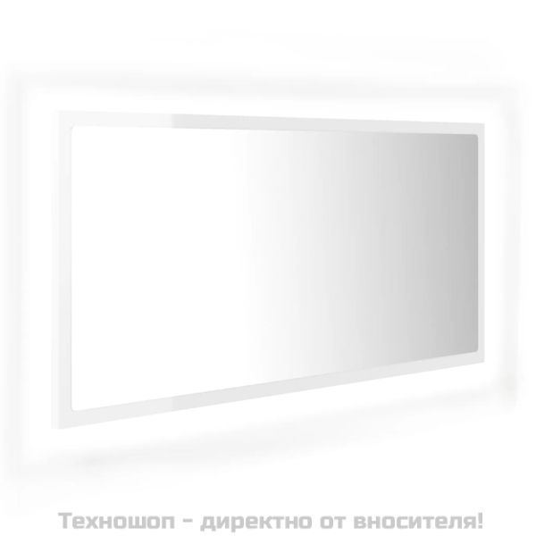 LED огледало за баня, бял гланц, 90x8,5x37 см, акрил