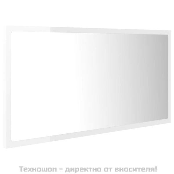 LED огледало за баня, бял гланц, 90x8,5x37 см, акрил