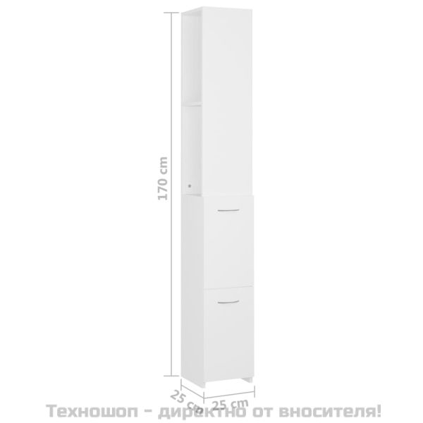 Шкаф за баня, бял, 25x26,5x170 см, инженерно дърво