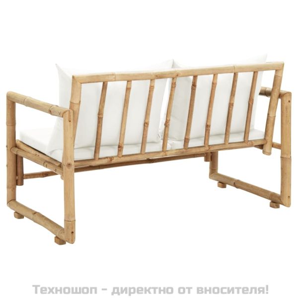 2-местен градински диван с възглавници, бамбук