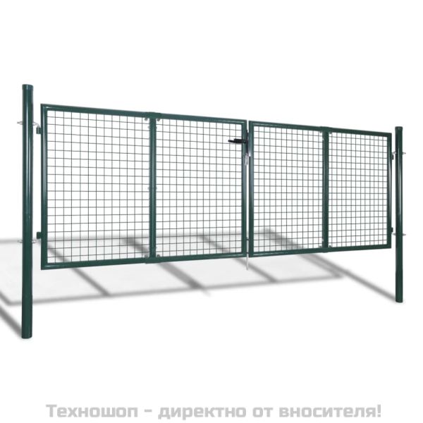 Оградна порта, стомана, 300x100 см, зелена