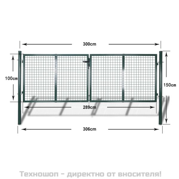Оградна порта, стомана, 300x100 см, зелена