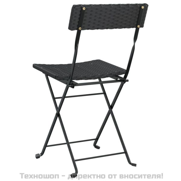 Сгъваеми бистро столове, 4 бр, черни, полиратан и стомана