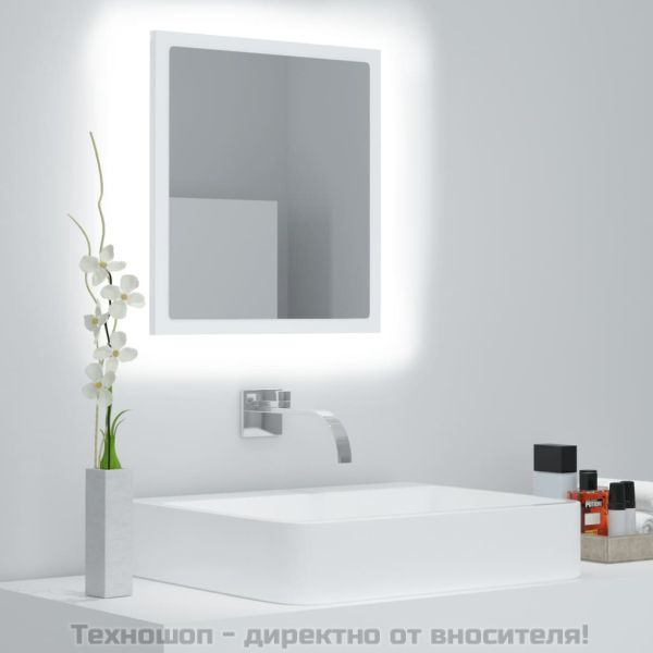 LED огледало за баня, бяло, 40x8,5x37 см, акрил