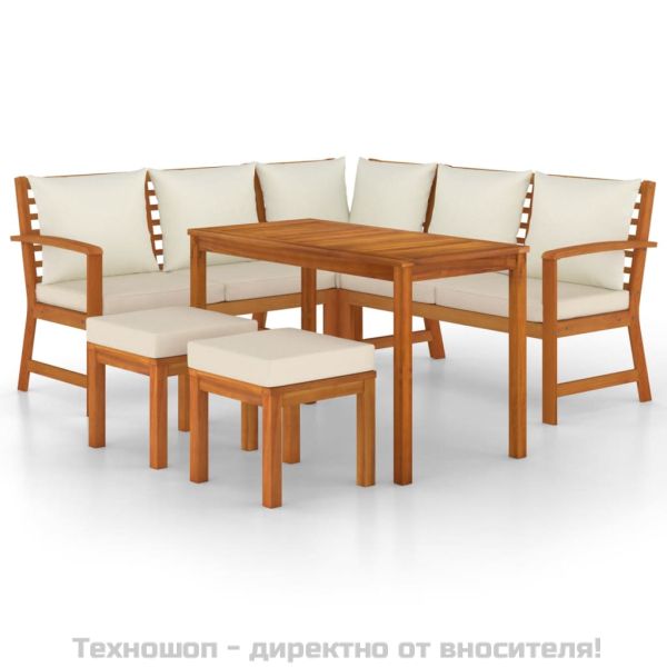 Градински трапезен комплект 6 части с възглавници акация масив