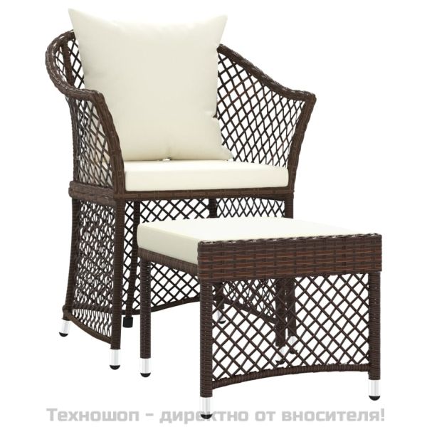 Градински комплект с възглавници, 2 части, кафяв, полиратан