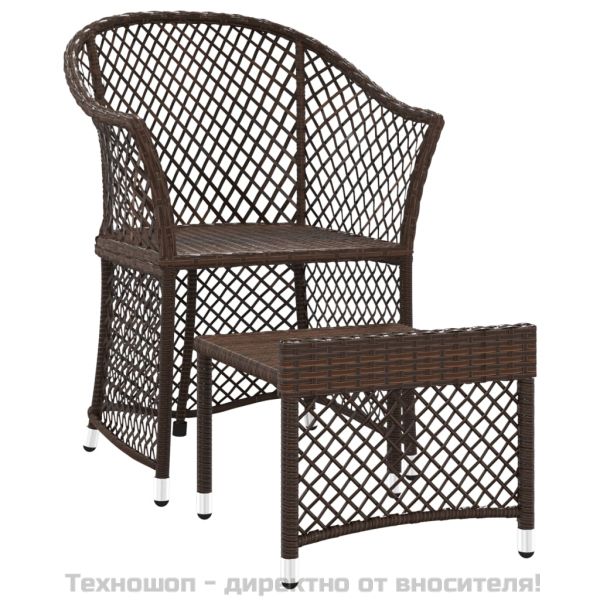 Градински комплект с възглавници, 2 части, кафяв, полиратан