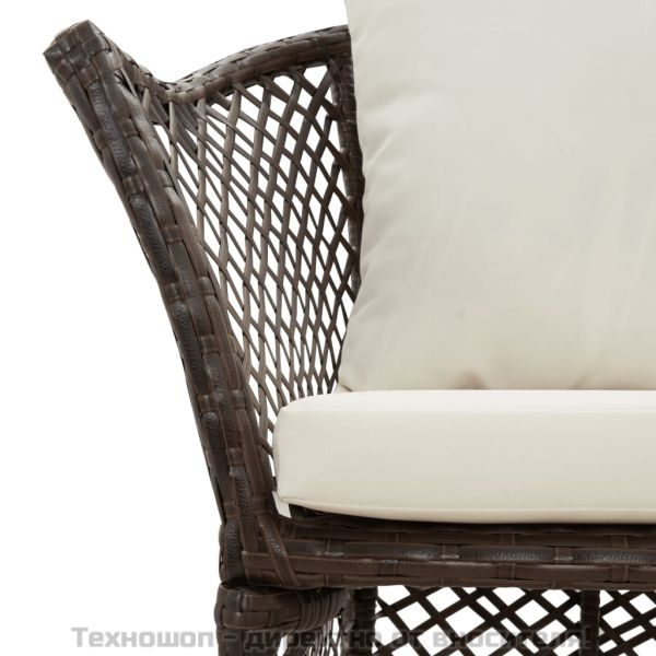 Градински комплект с възглавници, 2 части, кафяв, полиратан