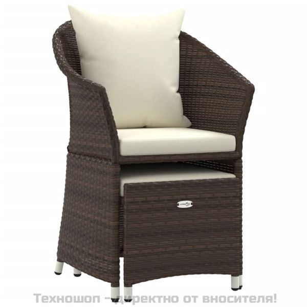 Градински комплект с възглавници, 2 части, кафяв, полиратан