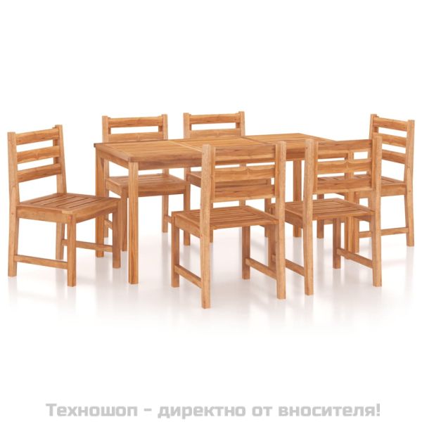 Градински трапезен комплект, 7 части, тиково дърво масив