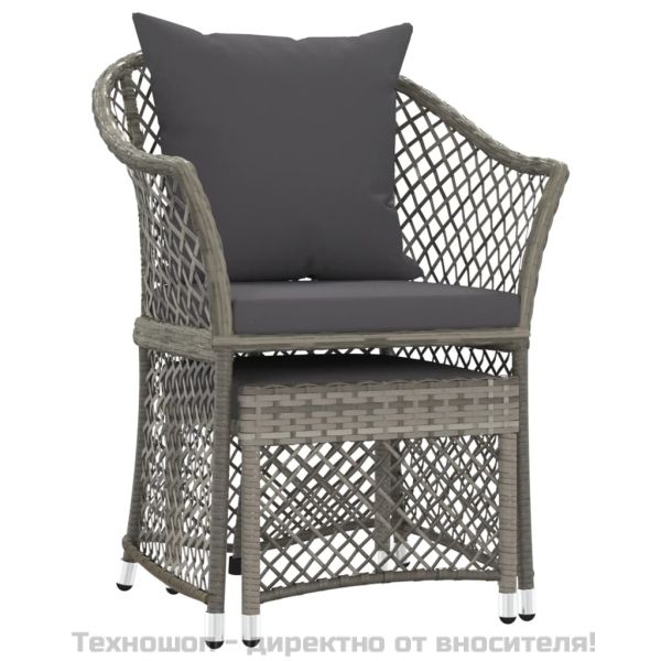 Градински лаундж комплект с възглавници 2 части сив полиратан