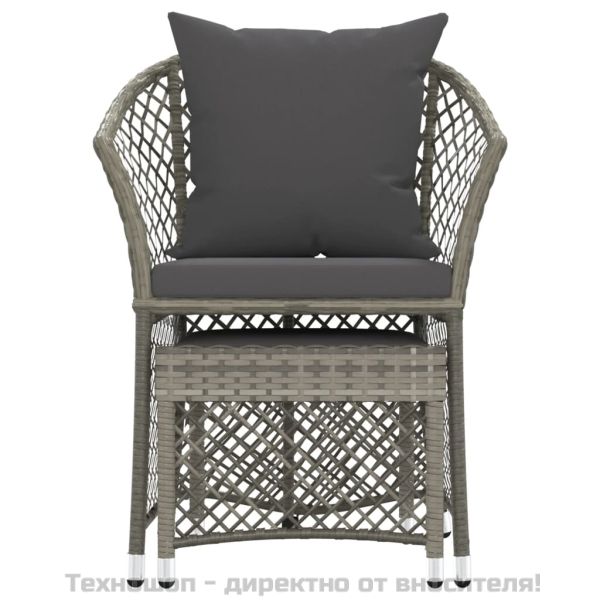 Градински лаундж комплект с възглавници 2 части сив полиратан