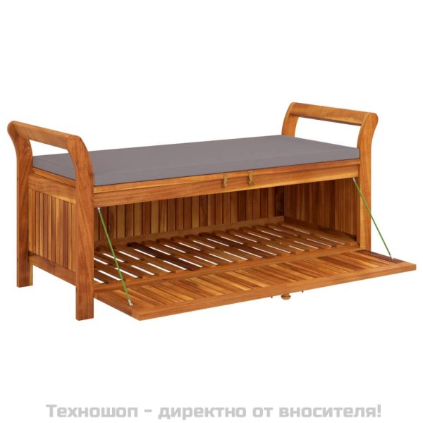 Градинска пейка за съхранение с възглавница 126 см акация масив