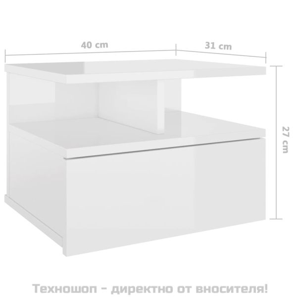 Нощни шкафчета за стена 2 бр силен бял гланц 40x31x27 см