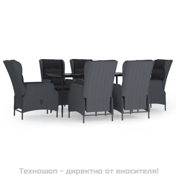 Градински трапезен комплект от 7 части, полиратан, тъмносив