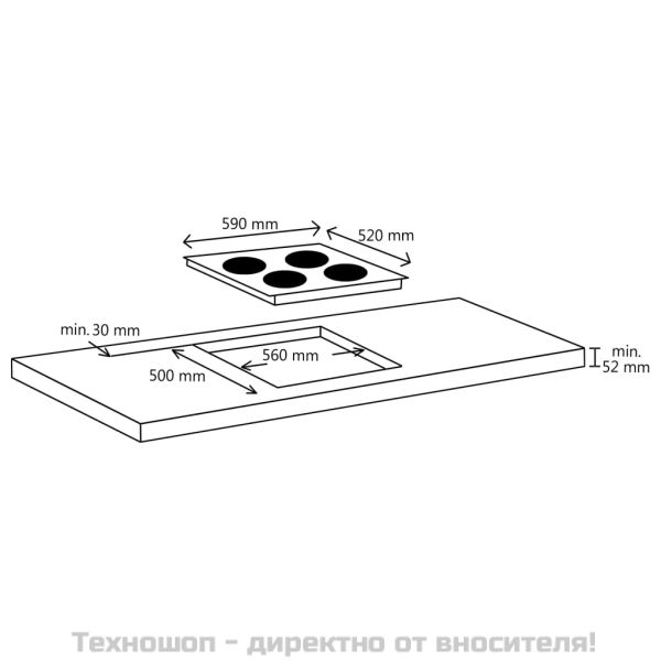 Керамичен плот с 4 котлона, сензорен контрол, 6000 W