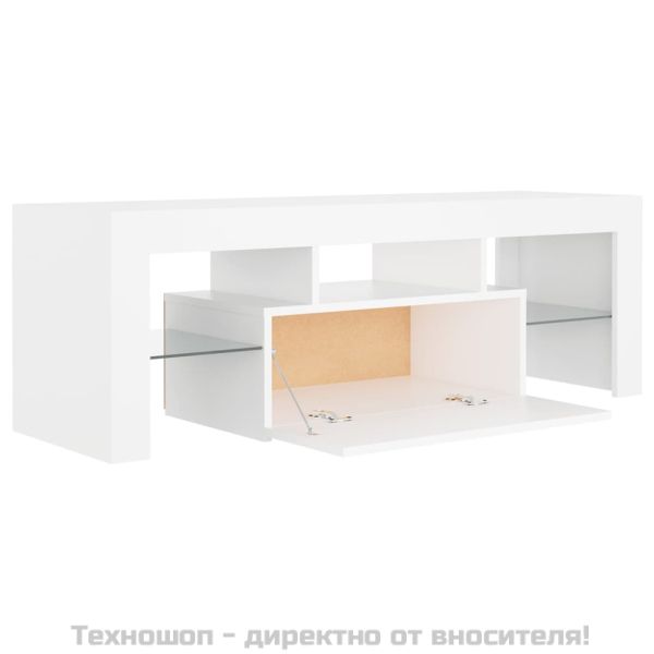 ТВ шкаф с LED осветление, бял, 120x35x40 см