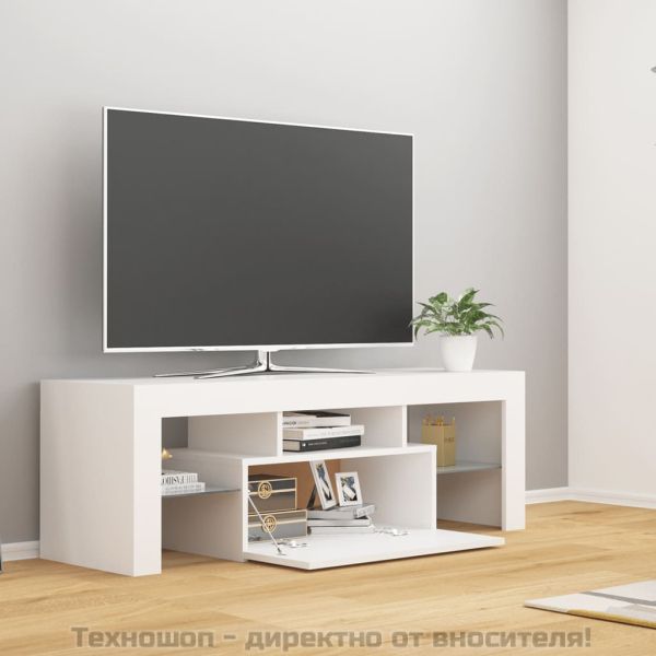 ТВ шкаф с LED осветление, бял, 120x35x40 см