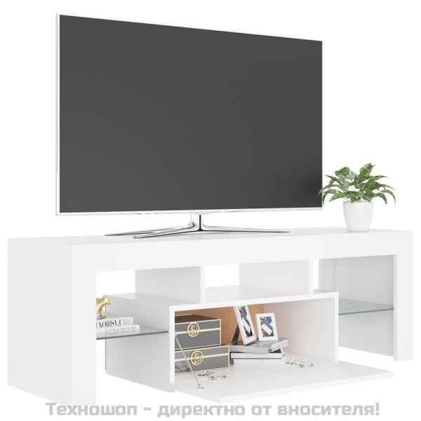 ТВ шкаф с LED осветление, бял, 120x35x40 см