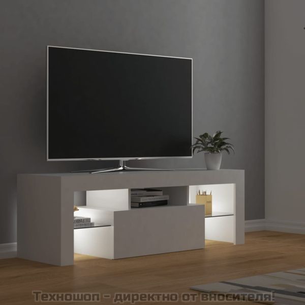 ТВ шкаф с LED осветление, бял, 120x35x40 см