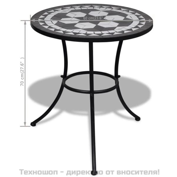 Бистро маса, черно и бяло, 60 см, мозайка