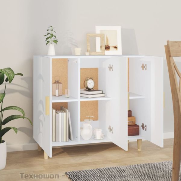 Сайдборд, бял, 90x34x80 см, инженерно дърво