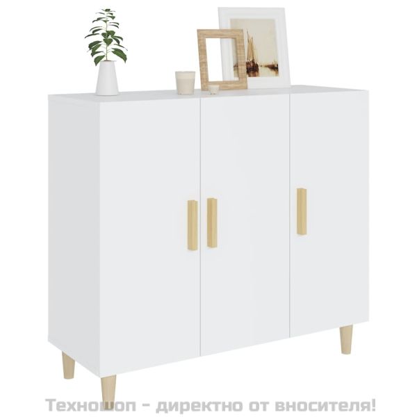 Сайдборд, бял, 90x34x80 см, инженерно дърво