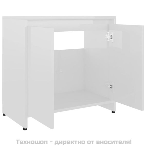 Шкаф за баня, бял гланц, 60x33x61 см, инженерно дърво