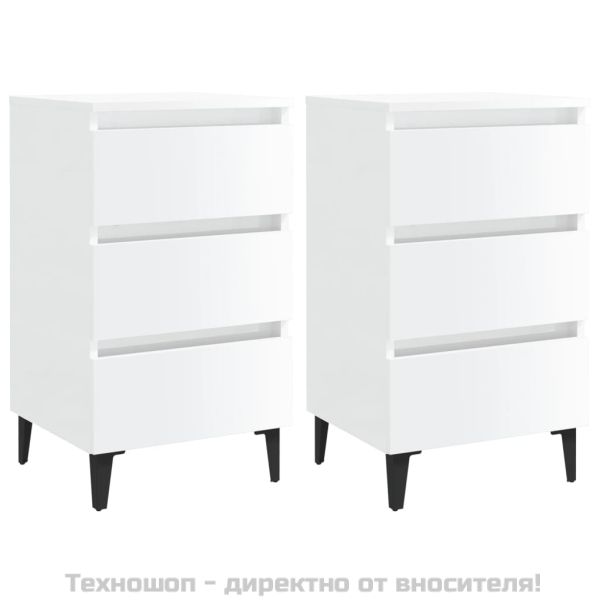 Нощни шкафчета с метални крака, 2 бр, бял гланц, 40x35x69 см