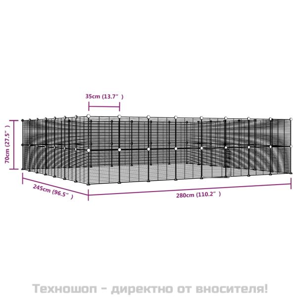 Клетка за животни с врата, 60 панела, черна, 35x35 см, стомана