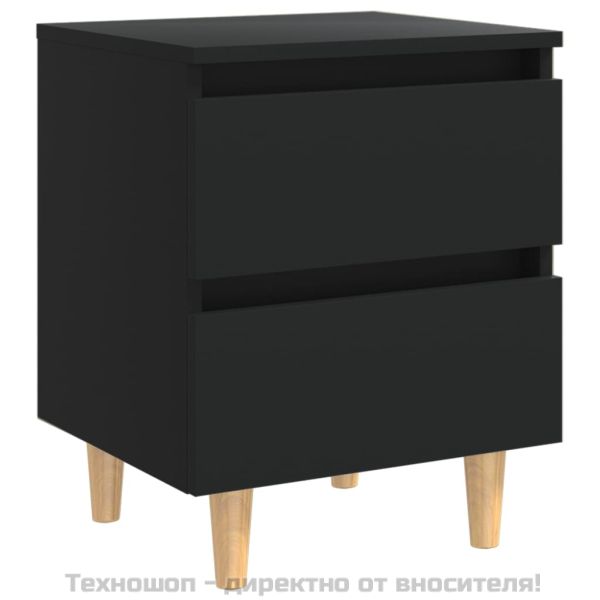 Нощно шкафче с крака от боров масив, черно, 40x35x50 см