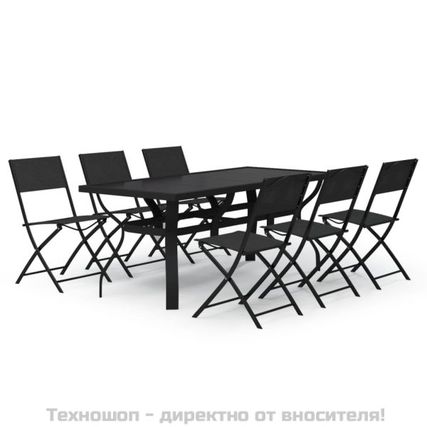 Градински трапезен комплект, 7 части, сиво и черно