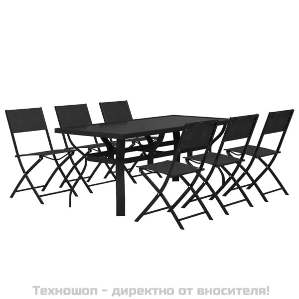 Градински трапезен комплект, 7 части, сиво и черно