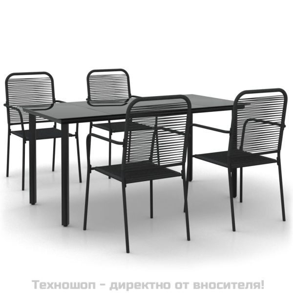 Градински комплект, 5 части, черен, памучно въже и стомана