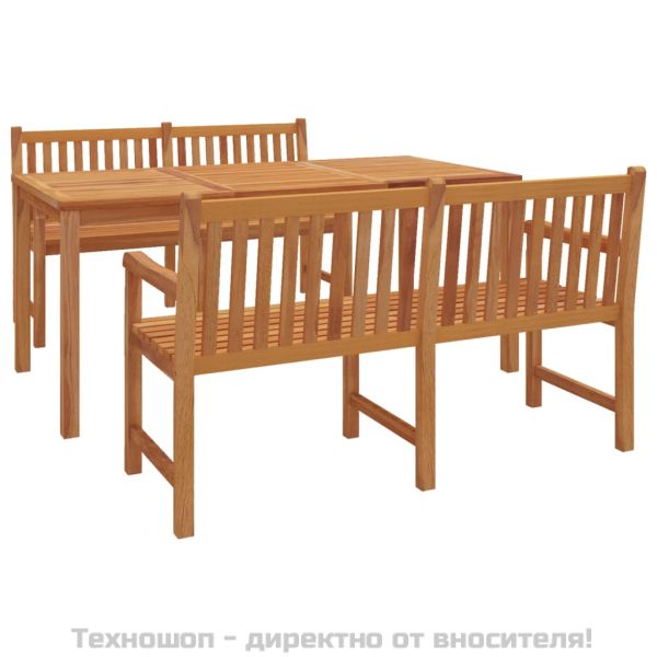 Градински трапезен комплект, 3 части, тиково дърво масив