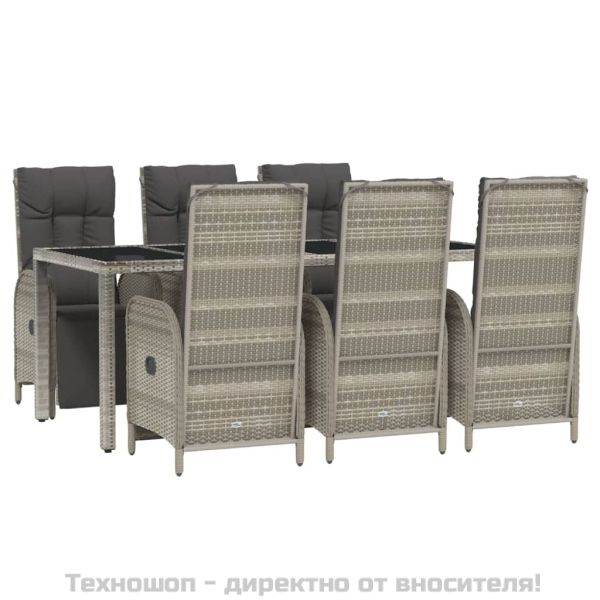 Градински трапезен комплект 7 части с възглавници сив полиратан