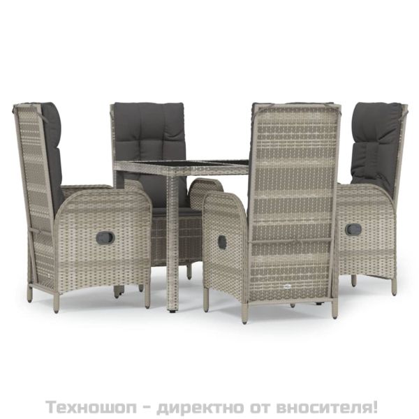 Градински трапезен комплект 5 части с възглавници сив полиратан