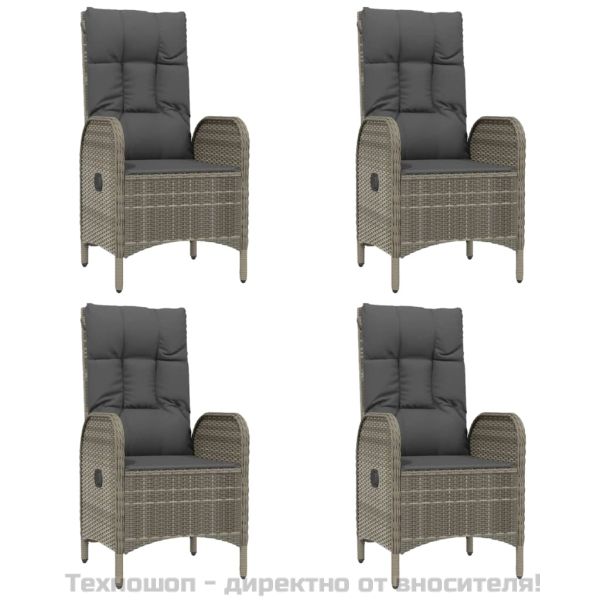 Градински трапезен комплект 5 части с възглавници сив полиратан
